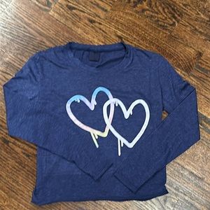 Girls Long Sleeve Shirt, Rainbow heart, Size Large (208)